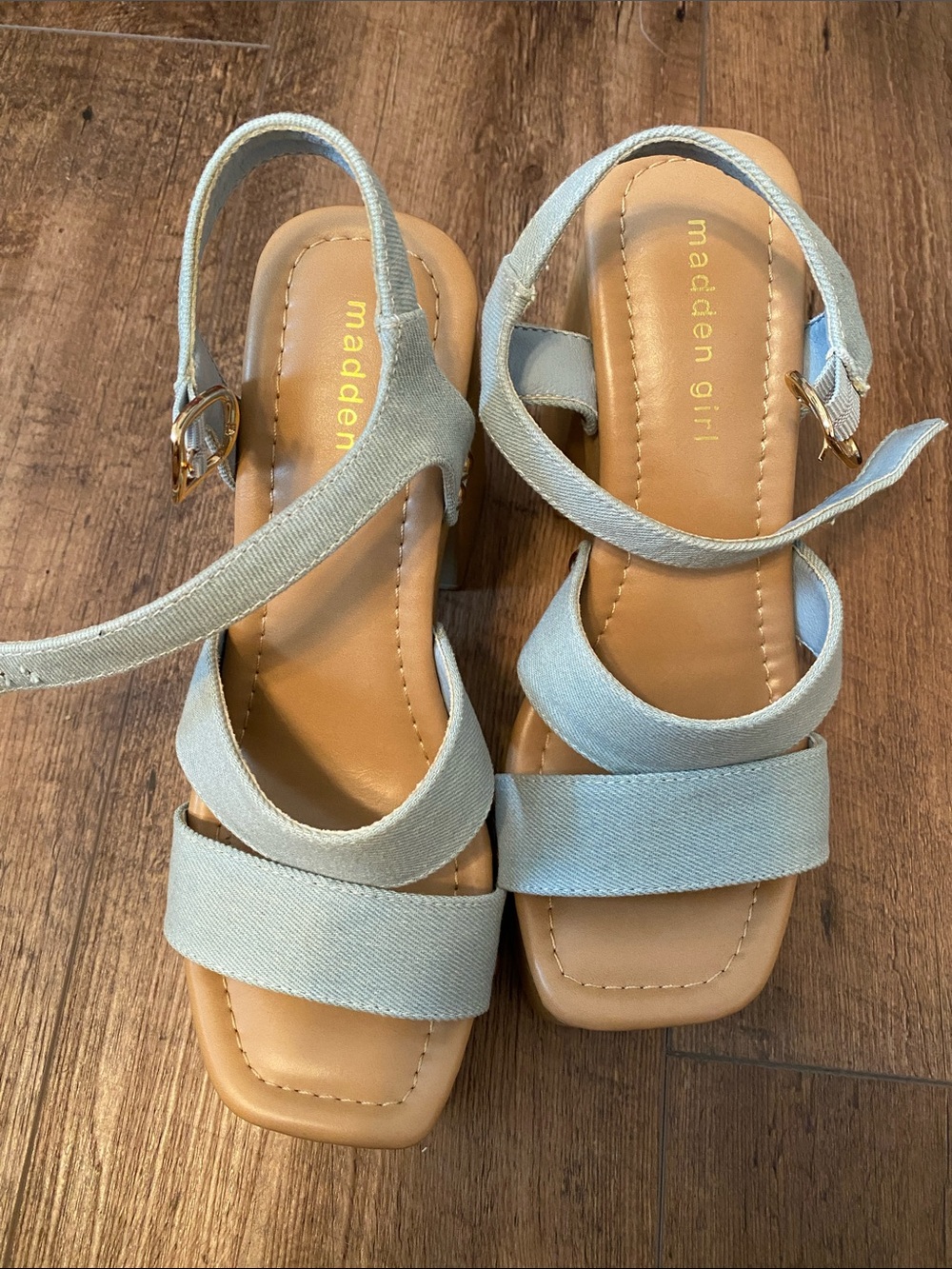 Madden Girl Pale Blue Strappy Block Heel Sandals
